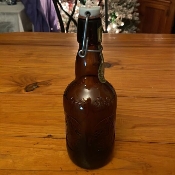 Antique Grolsch amber brown beer bottle w/porcelain flip swing top marked - Picture 8 of 15